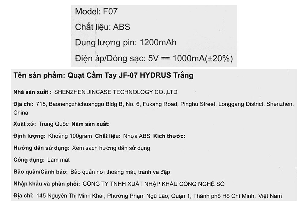 Quạt cầm tay mini Hydrus JF-07 - Trắng 14