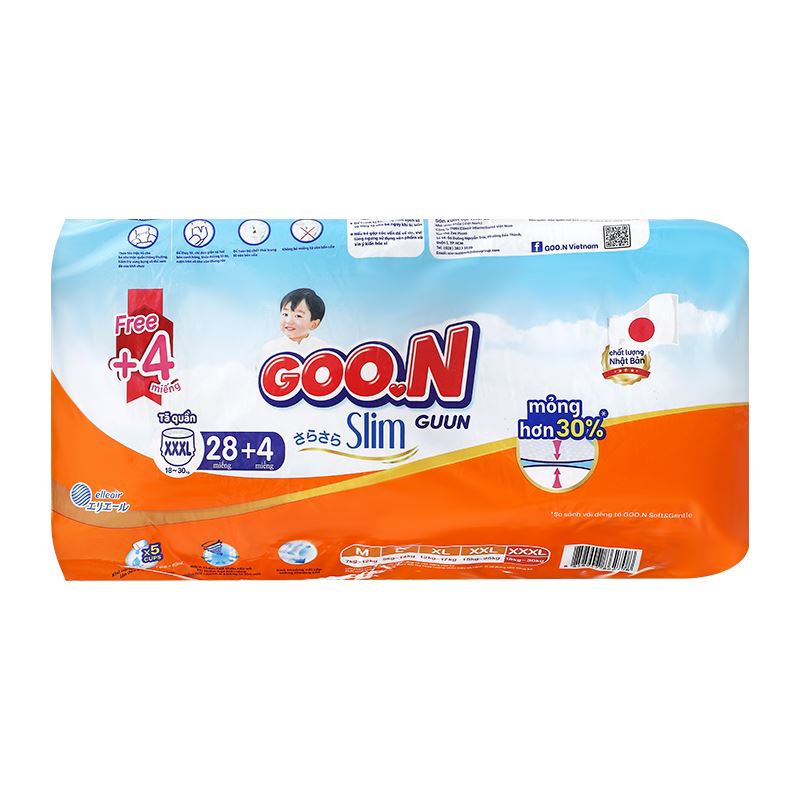 Tã quần GOO.N Slim size XXXL 28 + 4 miếng (18 - 30 kg) - Giao bao bì ngẫu nhiên 3