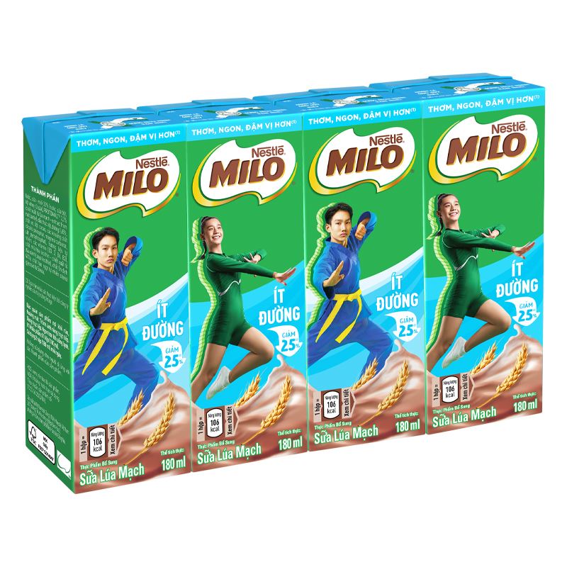 Lốc 4 hộp thức uống lúa mạch Nestlé Milo ít đường 180 ml (từ 2 tuổi) - Giao bao bì ngẫu nhiên 14