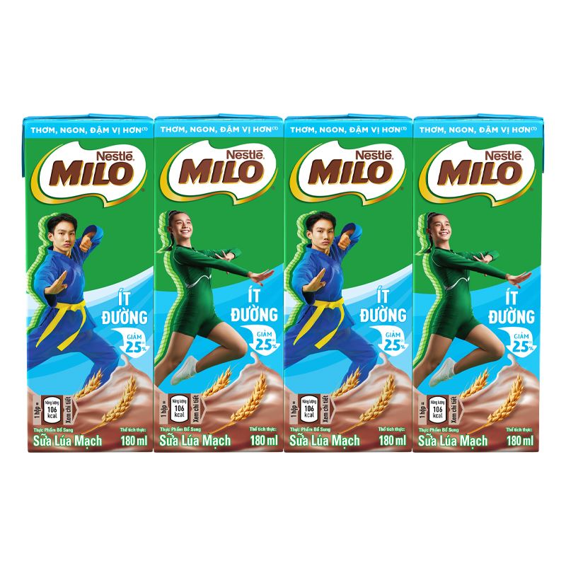 Lốc 4 hộp thức uống lúa mạch Nestlé Milo ít đường 180 ml (từ 2 tuổi) - Giao bao bì ngẫu nhiên 15