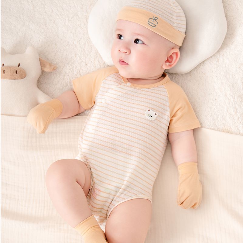 Bodysuit cài chéo kẹo ngọt bé con La Pomme màu be - trắng 2