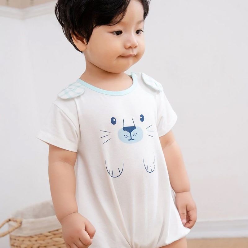 Bodysuit cài vai người bạn động vật La Pomme màu trắng 2