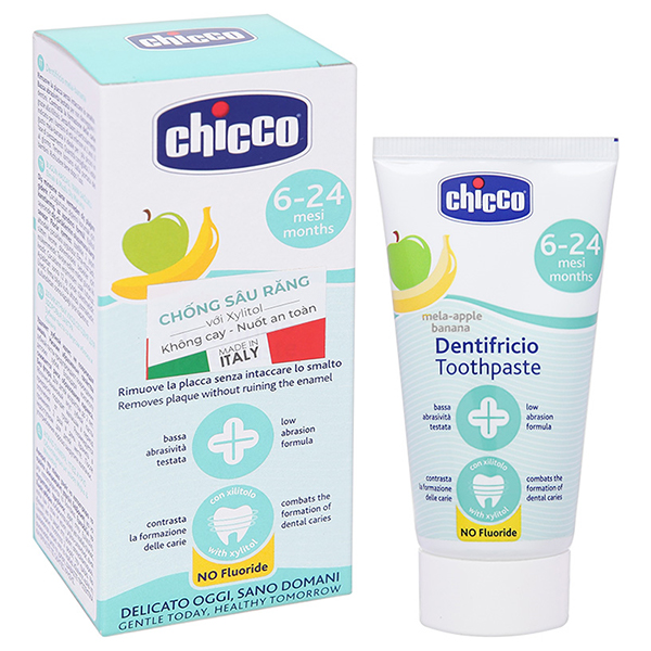 Kem đánh răng cho bé 6 - 24 tháng Chicco hương chuối và táo 50 ml chính hãng - AVAKids.com