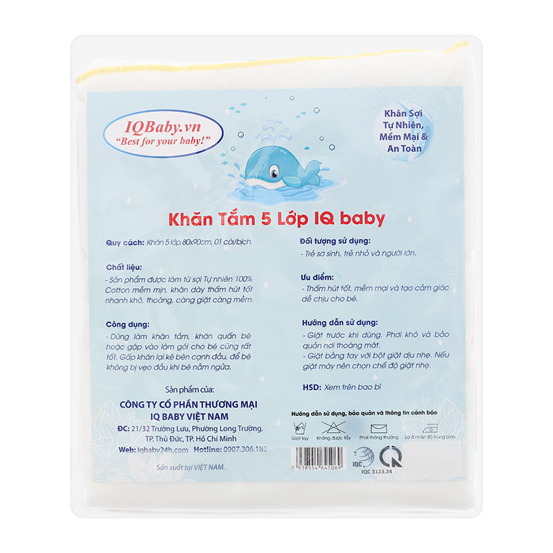 Khăn tắm cotton IQ Baby 5 lớp 80x90 cm - Màu trắng 7