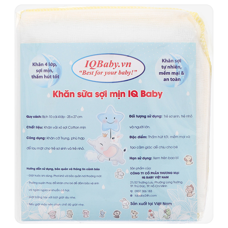 Set 10 cái khăn sữa cotton IQ Baby 4 lớp 25x27 cm 7