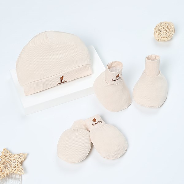 Set nón, bao tay bao chân Lullaby NH977R màu be (0 - 1 tháng) mềm mại, an toàn - AVAKids.com