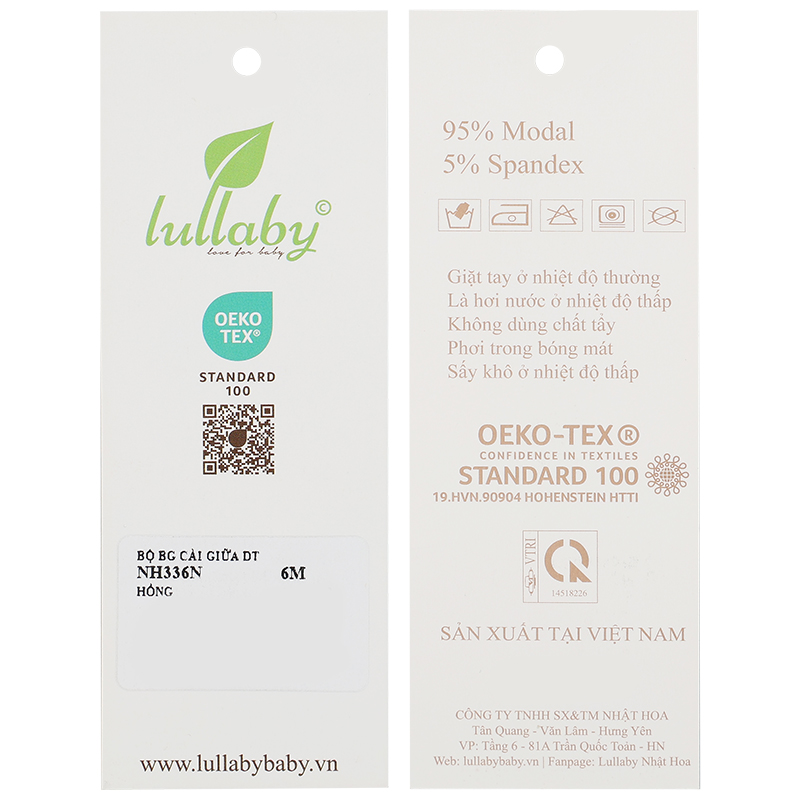 Bộ tay dài cài giữa bé gái Lullaby NH336N màu hồng 14