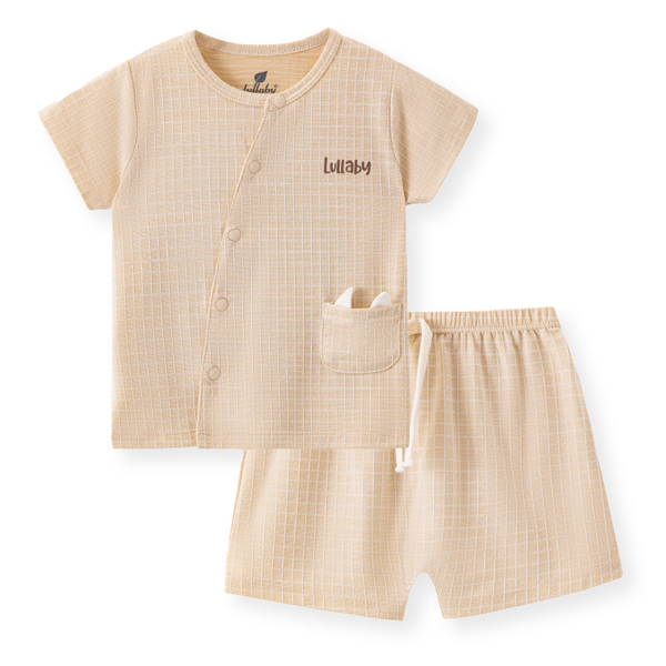 Bộ tay ngắn unisex Lullaby sợi tre nâu be