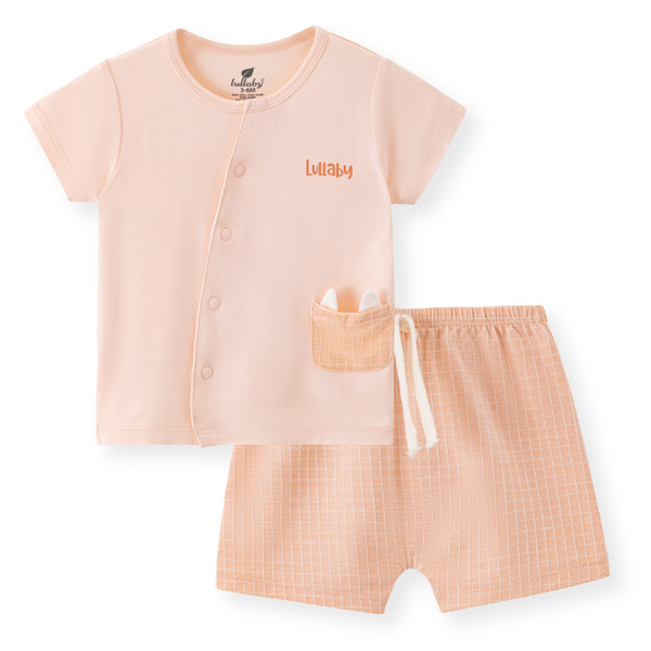 Bộ tay ngắn unisex Lullaby sợi tre hồng