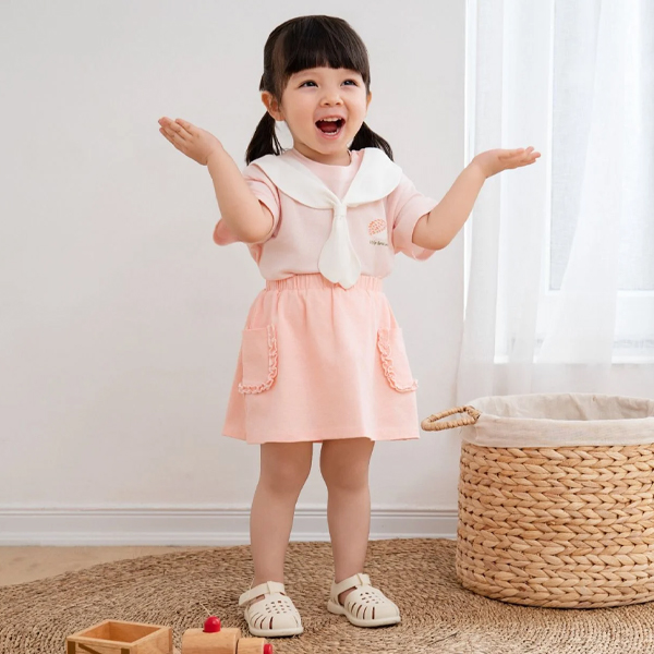 Bộ tay ngắn bé gái La Pomme ánh nắng nhỏ hồng bền đẹp - AVAKids.com