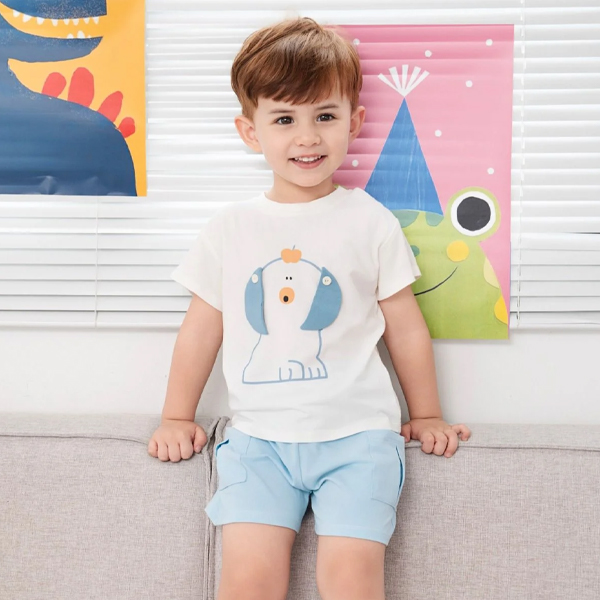 Bộ bé trai La Pomme bamboo trắng - xanh dương