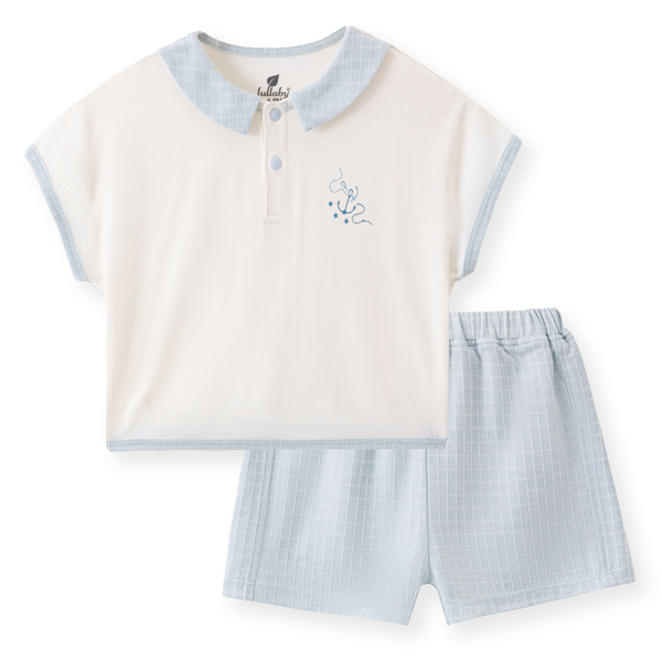 Bộ tay ngắn bé trai Lullaby bamboo xanh - kem