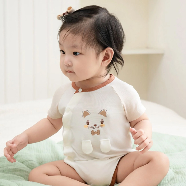 Bodysuit unisex La Pomme sợi tre be - trắng