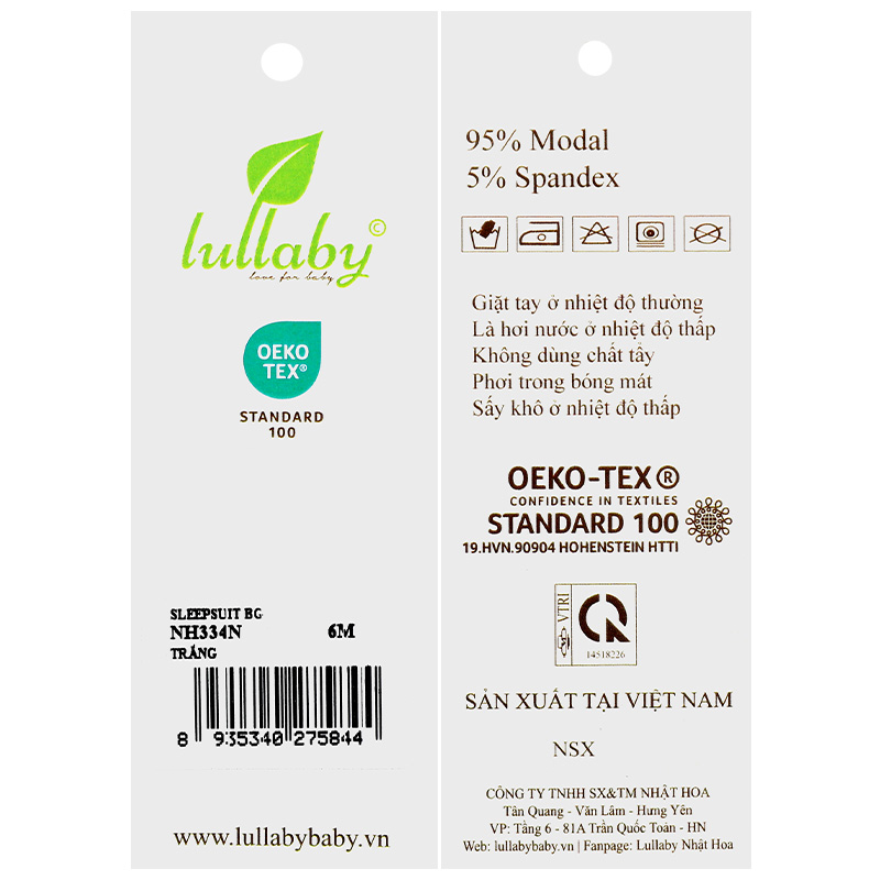 Bodysuit cài giữa bé gái Lullaby NH334N màu trắng 11