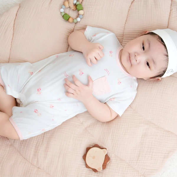 Bodysuit unisex La Pomme sợi tre hồng - trắng