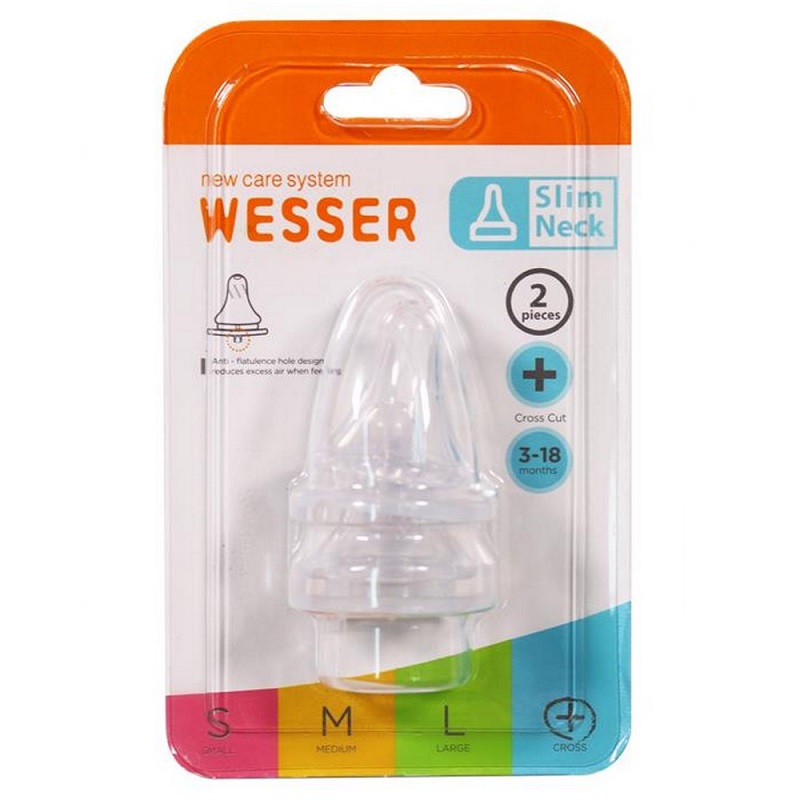 Bộ 2 núm ti Wesser cổ hẹp size + (3 - 18 tháng) 2