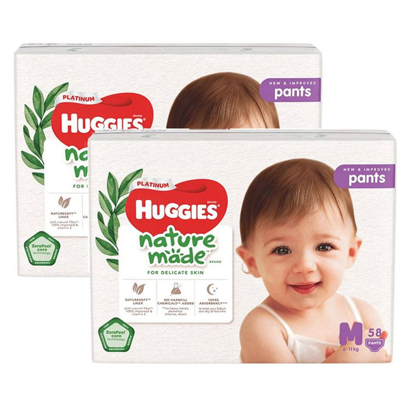 Combo 2 tã quần Huggies Platinum nature made size M