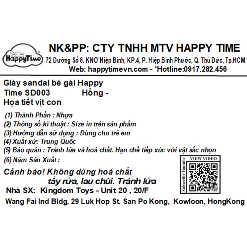 Giày sandal cho bé gái HappyTime SD003 màu hồng - xanh dương 10