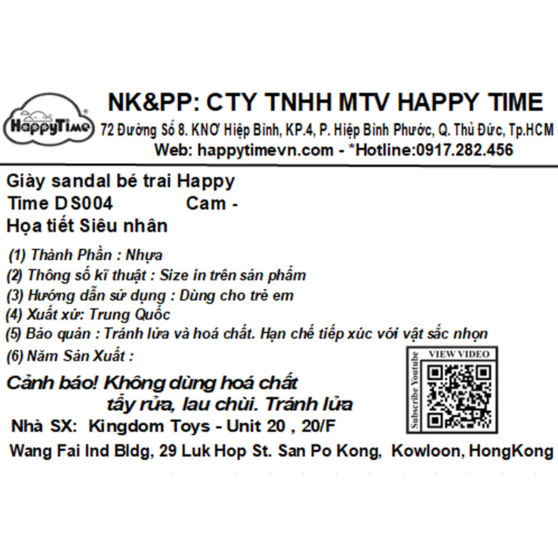 Giày sandal cho bé trai HappyTime DS004 màu cam - đen 10