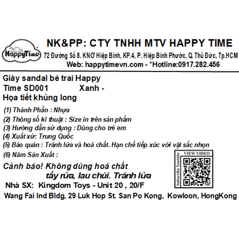 Giày sandal cho bé trai HappyTime SD001 màu xanh dương - xanh lá 10
