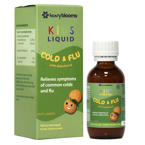 Henry Blooms Kids Liquid Cold And Flu With Elderberry hỗ trợ giảm ho, sổ mũi