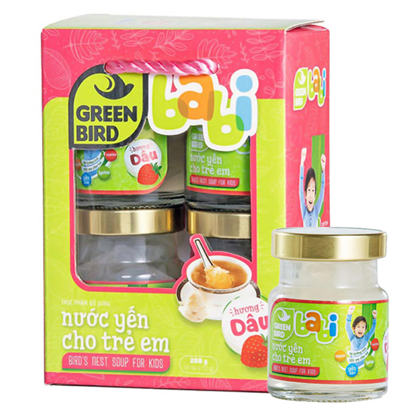 Hộp 4 hũ nước yến sào Green Bird Babi vị dâu 72g (từ 1 tuổi) cho trẻ em, giá tốt - AVAKids.com