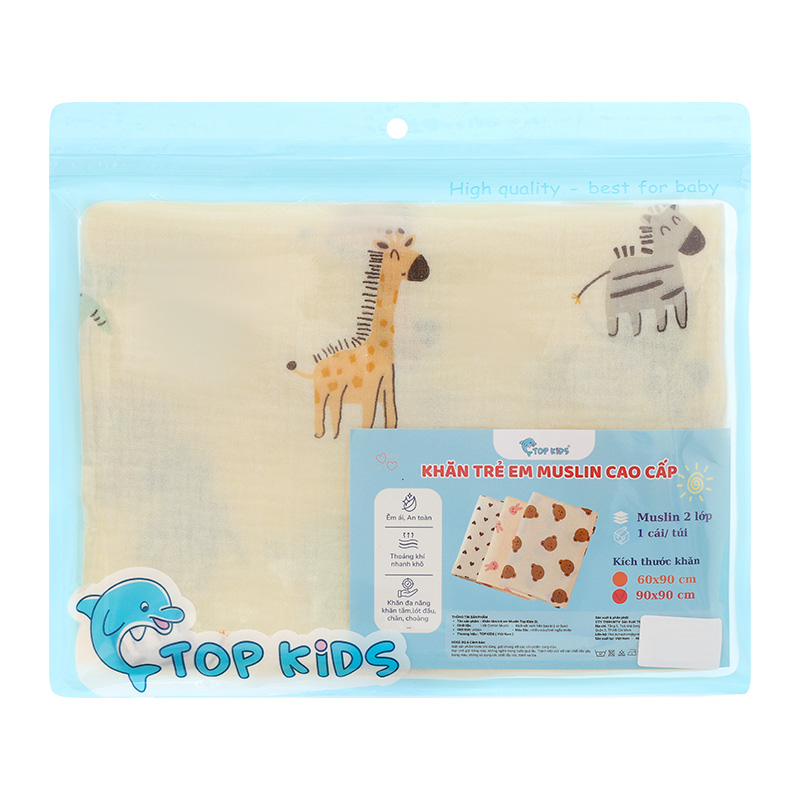 Khăn tắm cotton TOP KIDS 2 lớp 90x90 cm - Màu ngẫu nhiên 8