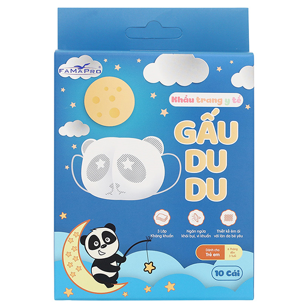 Hộp 10 cái khẩu trang y tế cho bé FAMAPRO Gấu Dudu 3 lớp kháng khuẩn, chất lượng - AVAKids.com