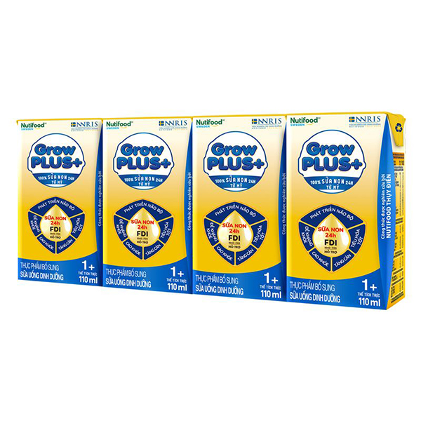 Thùng 48 hộp sữa non pha sẵn Nutifood GrowPLUS+ vàng 1+ hương vani 110 ml (1 - 2 tuổi) giá tốt - AVAKids.com