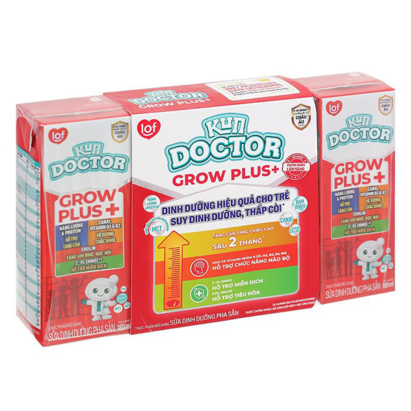 Lốc 4 hộp sữa pha sẵn Kun Doctor Grow Plus+ hương vani 180 ml cho trẻ suy dinh dưỡng giá tốt - AVAKids.com