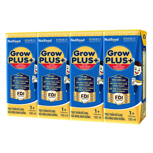Thùng 48 hộp sữa pha sẵn Nutifood GrowPLUS+ 1+ xanh hương vani 180 ml cho trẻ biếng ăn gía tốt - AVAKids.com
