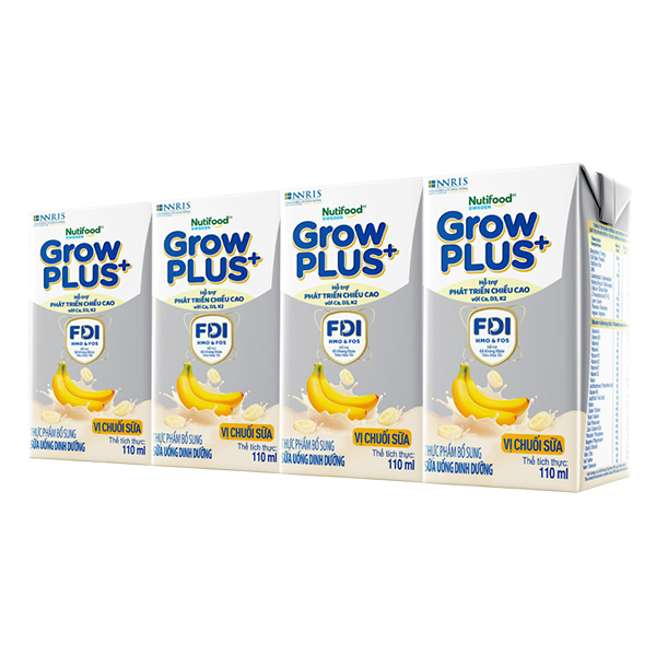 Lốc 4 hộp sữa pha sẵn Nutifood GrowPLUS+ bạc