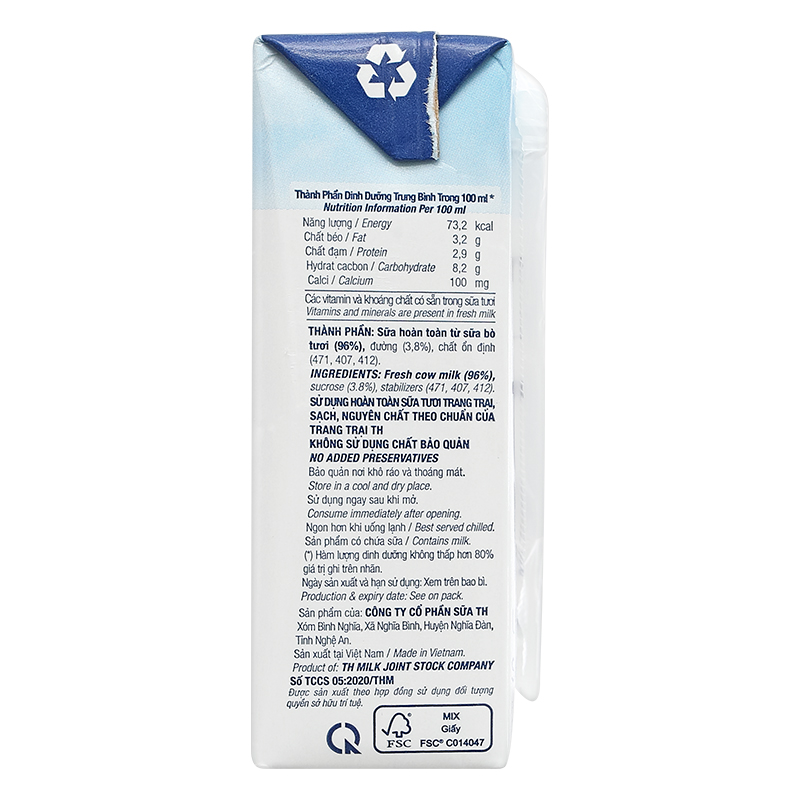 Lốc 4 hộp sữa tươi tiệt trùng TH true MILK có đường 110 ml (từ 1 tuổi) 9