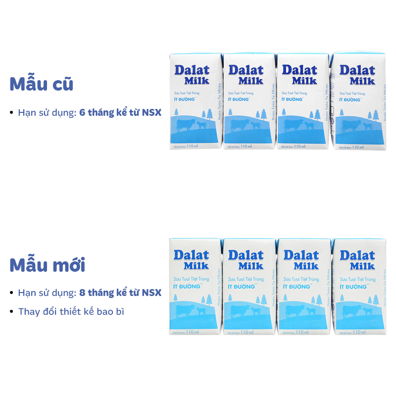Thùng 48 hộp sữa tươi tiệt trùng Dalat Milk ít đường 110 ml (từ 1 tuổi) 15