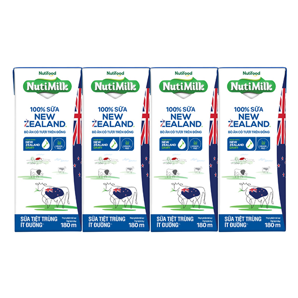 Lốc 4 hộp sữa tiệt trùng Nutimilk New Zealand ít đường thơm ngon - AVAKids.com