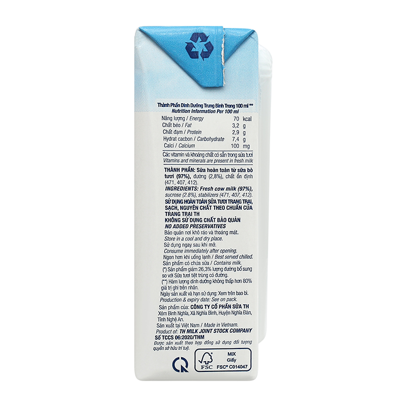 Lốc 4 hộp sữa tươi tiệt trùng TH true MILK ít đường 110 ml (từ 1 tuổi) 9