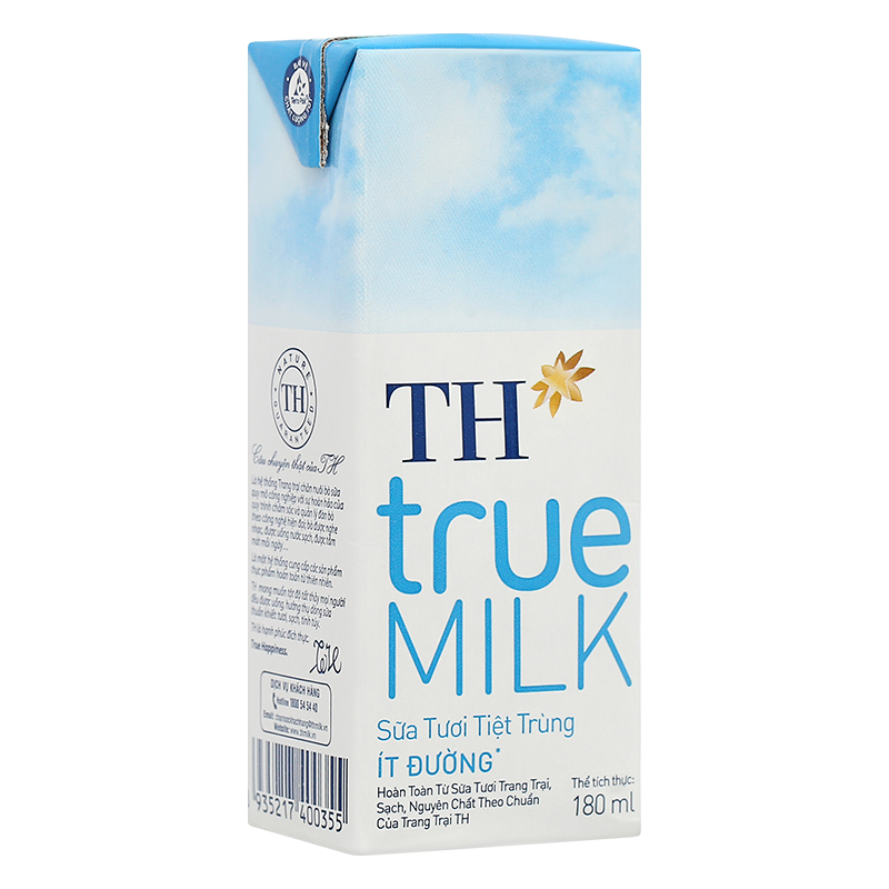 Thùng 48 hộp sữa tươi tiệt trùng TH true MILK ít đường 180 ml (từ 1 tuổi) 18