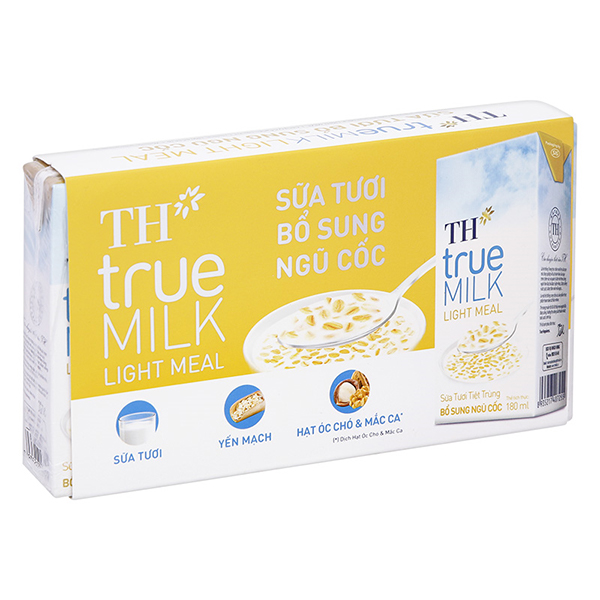 Thùng 48 hộp sữa tươi tiệt trùng TH true MILK Light Meal ngũ cốc ít đường 180 ml dinh dưỡng - AVAKids.com