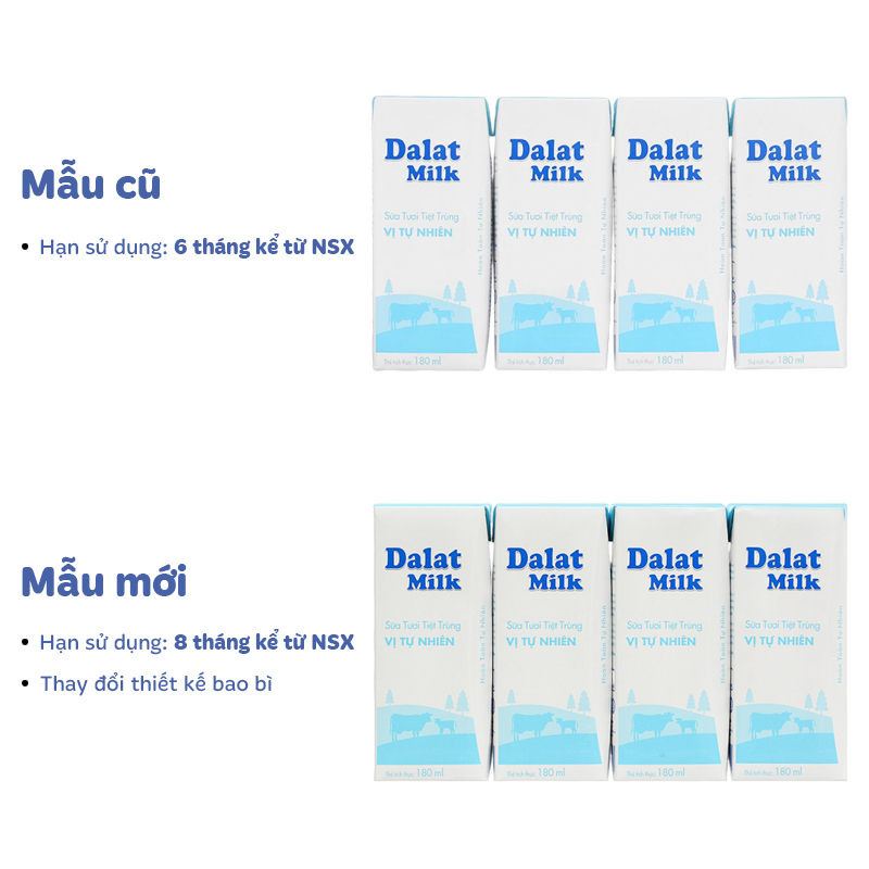 Lốc 4 hộp sữa tươi tiệt trùng Dalat Milk không đường 180 ml (từ 1 tuổi) 2