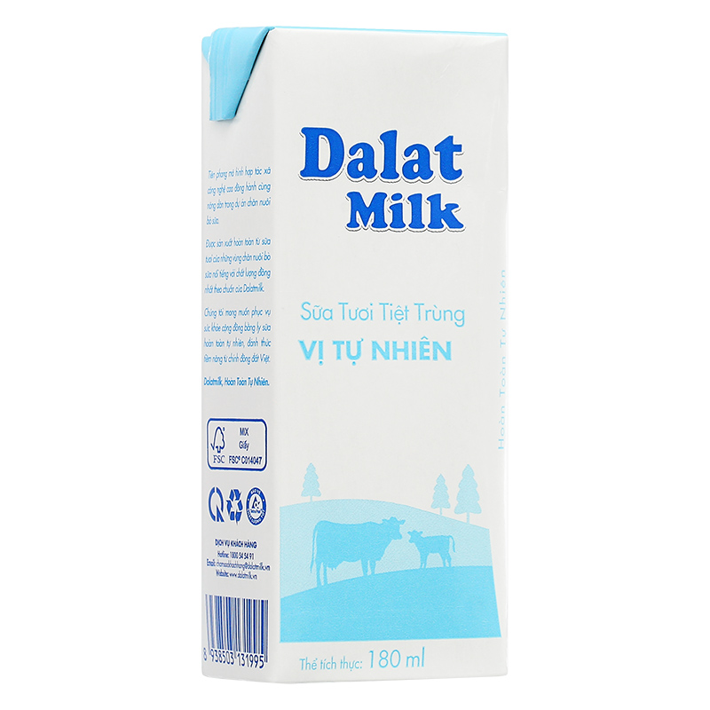 Lốc 4 hộp sữa tươi tiệt trùng Dalat Milk không đường 180 ml (từ 1 tuổi) 5