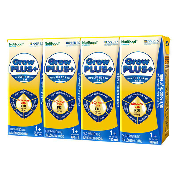 Thùng 48 hộp sữa non pha sẵn Nutifood GrowPLUS+ vàng 1+ hương vani 180 ml (1 - 2 tuổi) giá tốt - AVAKids.com