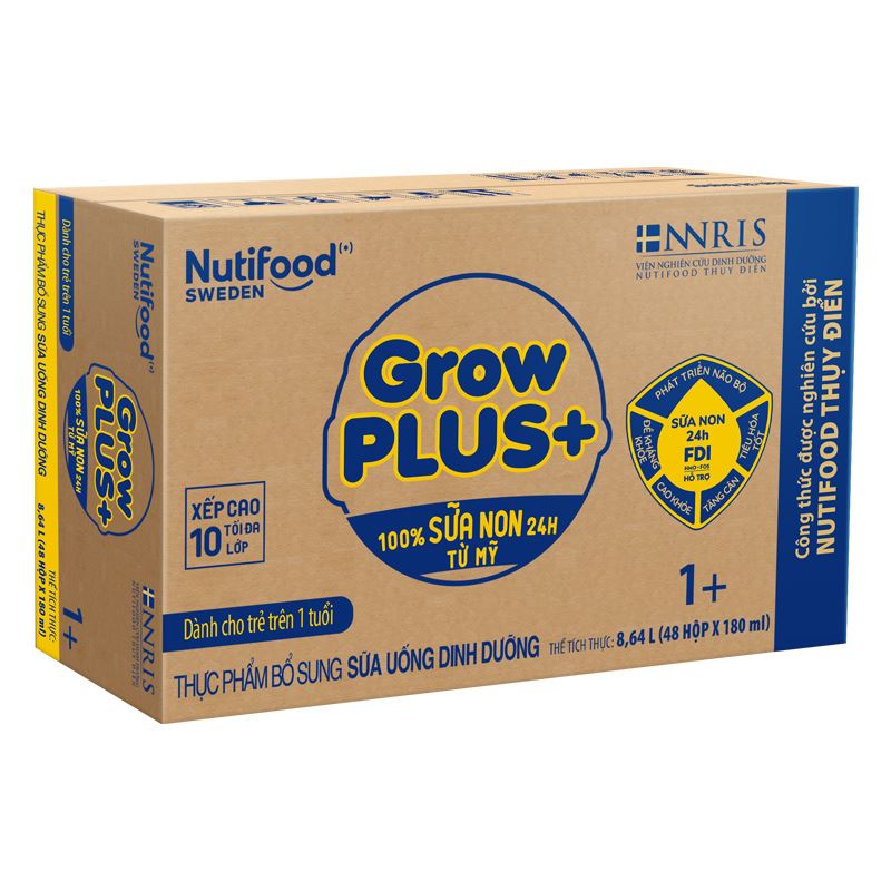 Lốc 4 hộp sữa non pha sẵn Nutifood GrowPLUS+ vàng 1+ hương vani 180 ml (1 - 2 tuổi) 10