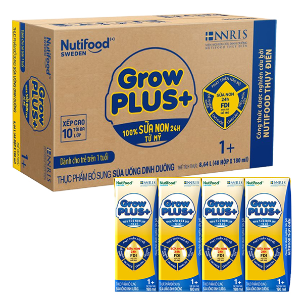 Lốc 4 hộp sữa non pha sẵn Nutifood GrowPLUS+ vàng 1+ hương vani 180 ml (1 - 2 tuổi) 9