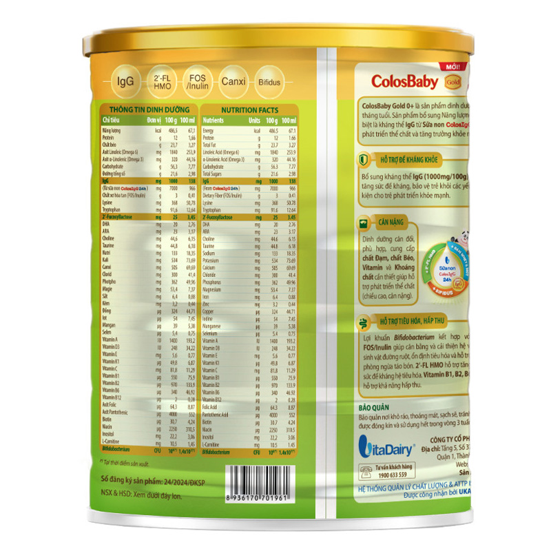 Sữa bột ColosBaby Gold 0+ (sữa non) hương vani 800g (0 - 12 tháng) - Giao ngẫu nhiên 8