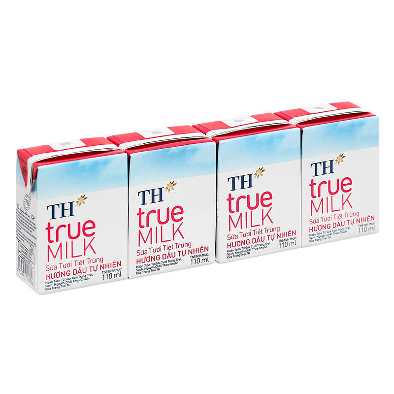 Lốc 4 hộp sữa tươi tiệt trùng TH true MILK có đường hương dâu 110 ml (từ 1 tuổi) 15
