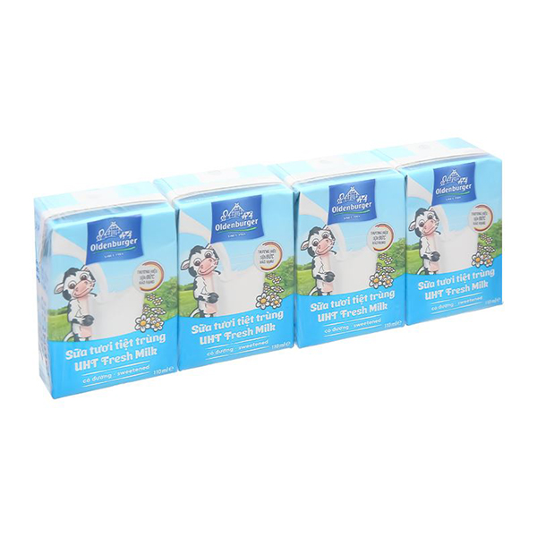 Sữa tươi tiệt trùng Oldenburger có đường 110ml (lốc 4 hộp)
