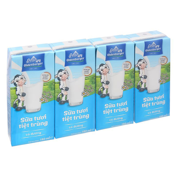 Sữa tươi tiệt trùng Oldenburger có đường 180ml (lốc 4 hộp)
