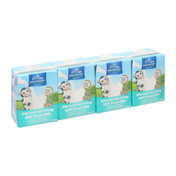 Sữa tươi tiệt trùng Oldenburger ít đường 110ml (lốc 4 hộp)