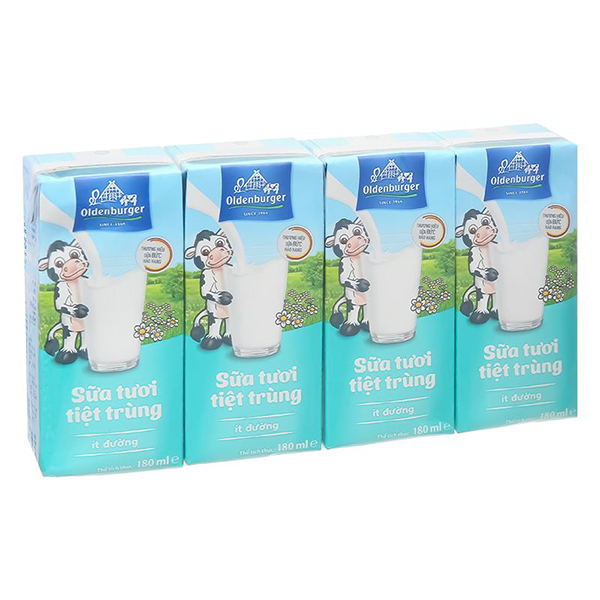 Sữa tươi tiệt trùng Oldenburger ít đường 180ml (lốc 4 hộp)