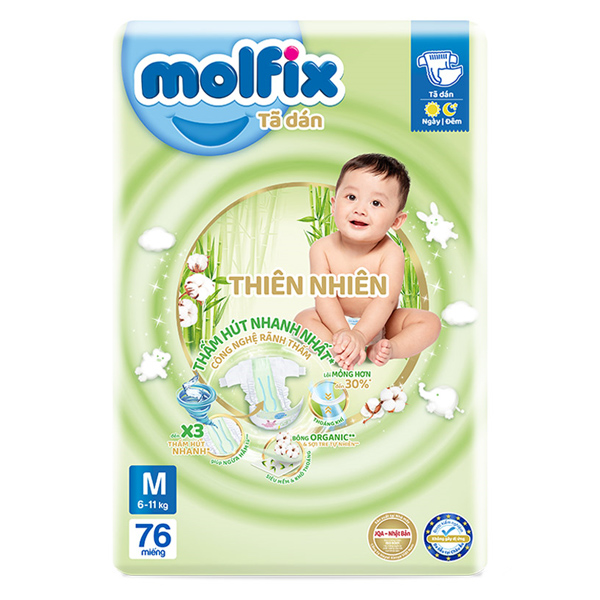 Tã dán Molfix thiên nhiên size S 80 miếng (4 - 8 kg) 24